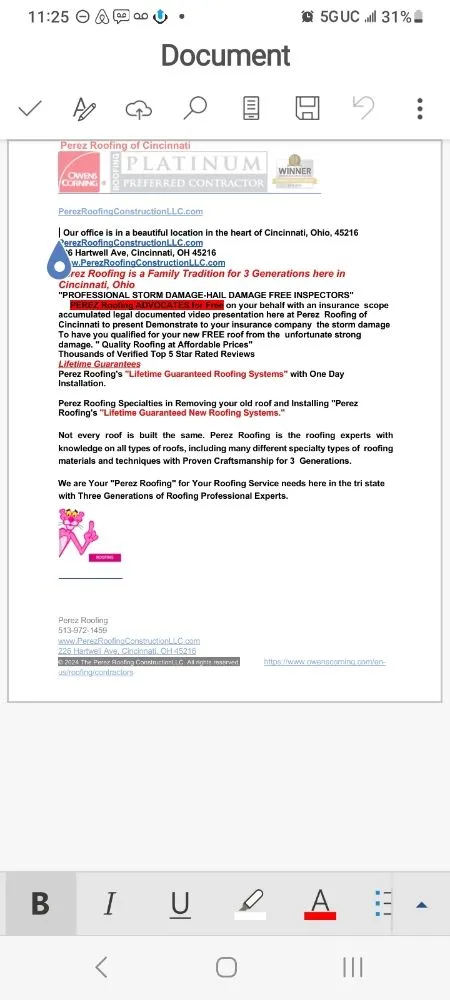 Slide of Perez Roofing