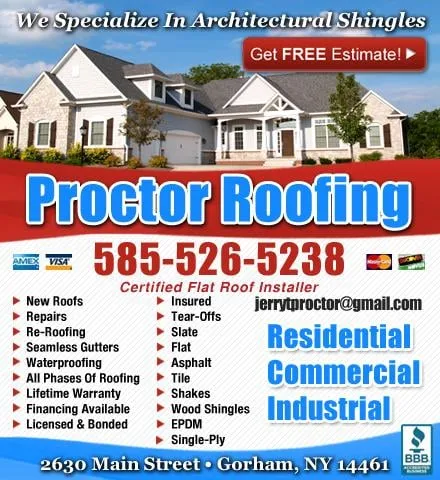 Reliable storm damage roof repair in Stanley, NY by Proctor Enterprises