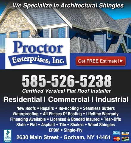 Local shingle roofing service for fast service in Stanley, NY by Proctor Enterprises