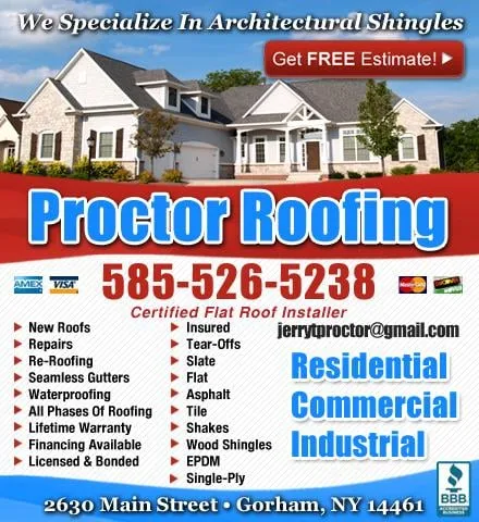 Local storm damage roof repair experts serving Stanley, NY - Proctor Enterprises