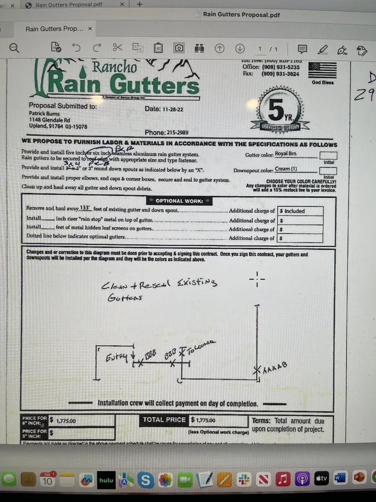 Slide of Rancho Rain Gutters