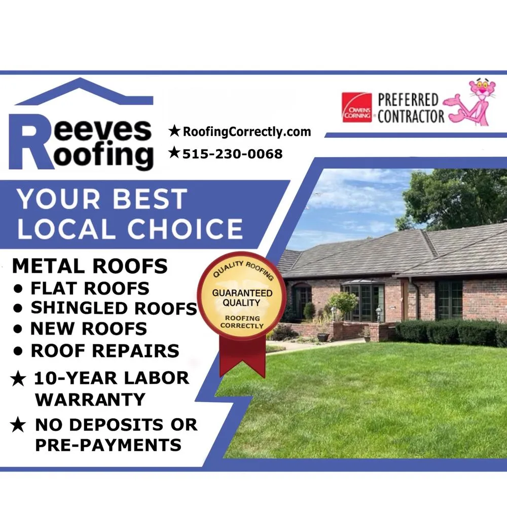 Emergency shingle roofing service with free inspection in Anita, IA by Reeves Roofing