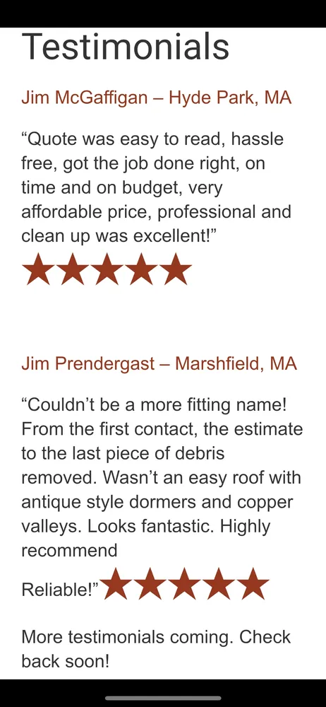 Slide of Reliable Residential Roofing