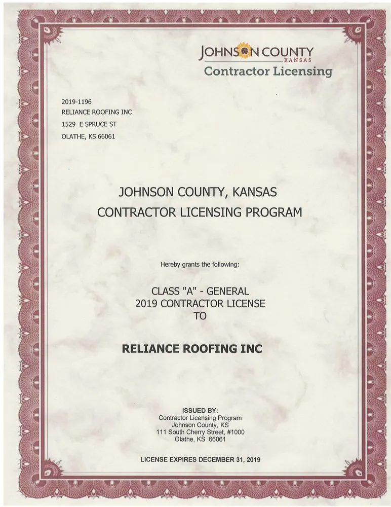 Slide of Reliance Roofing