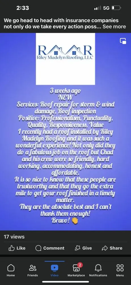 Slide of Riley Madelyn Roofing