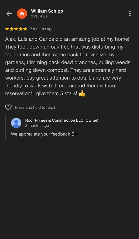 Slide of Roof Primes & Construction