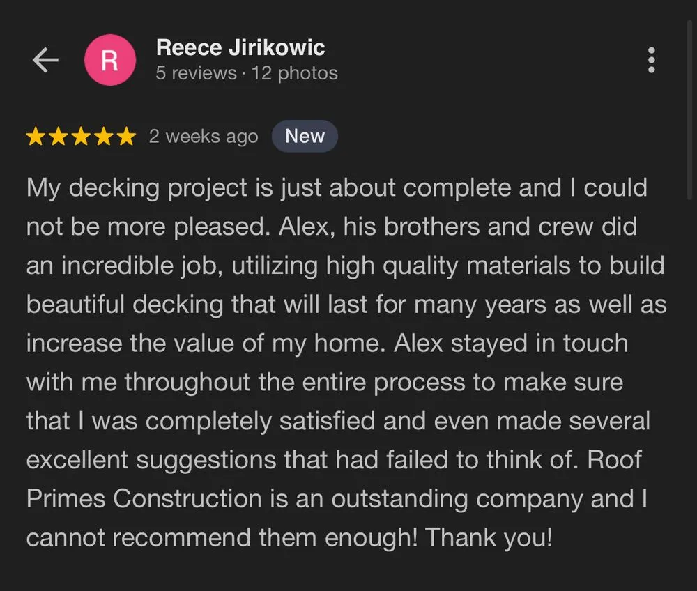 Slide of Roof Primes & Construction