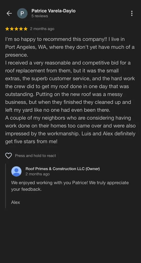 Slide of Roof Primes & Construction