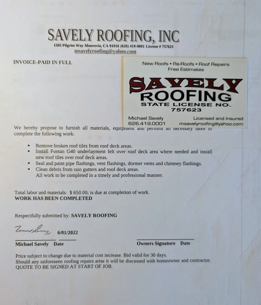 Slide of Savely Roofing