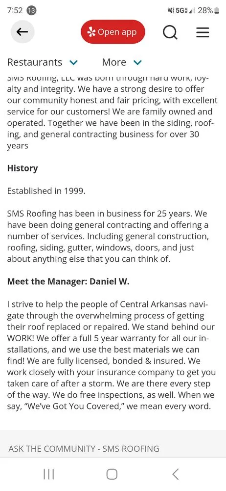 Slide of SMS Roofing