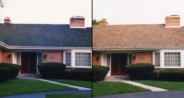 Slide of Soft Scrub Cedar Roof Cleaning