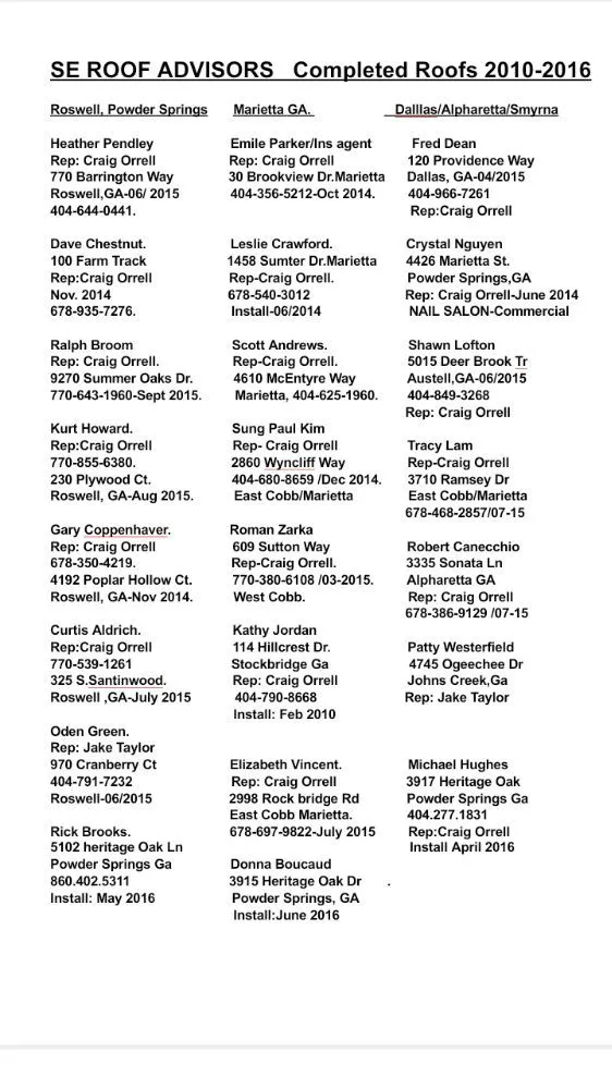 Slide of Southeast Roof Advisors