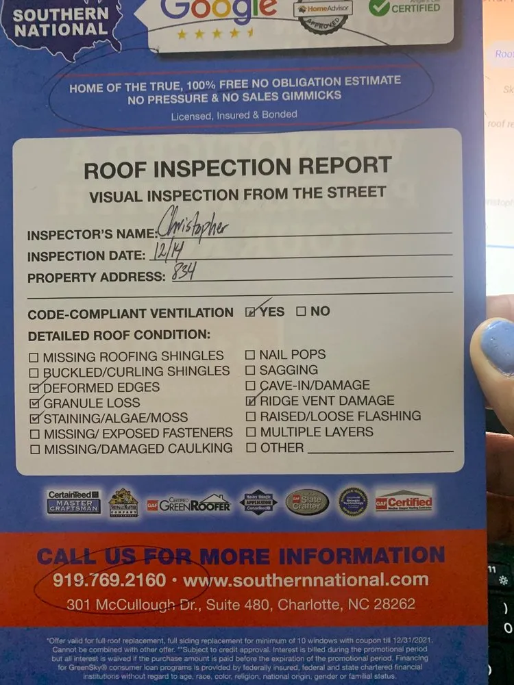 Slide of Southern National Roofing