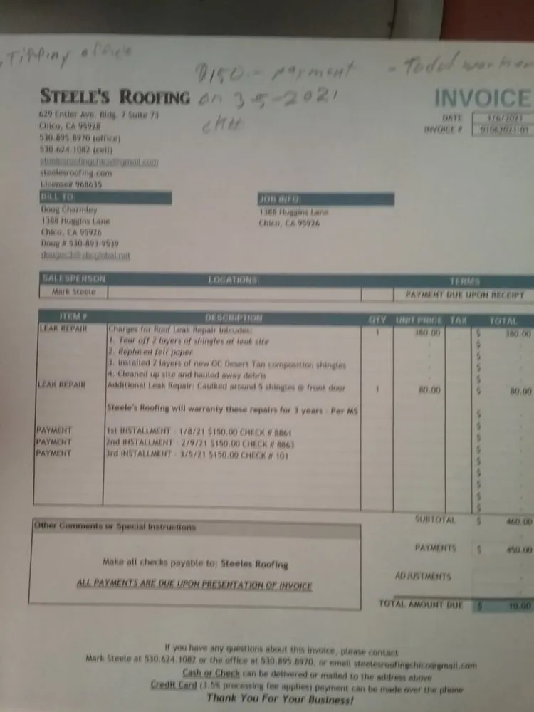 Slide of Steele's Roofing Company