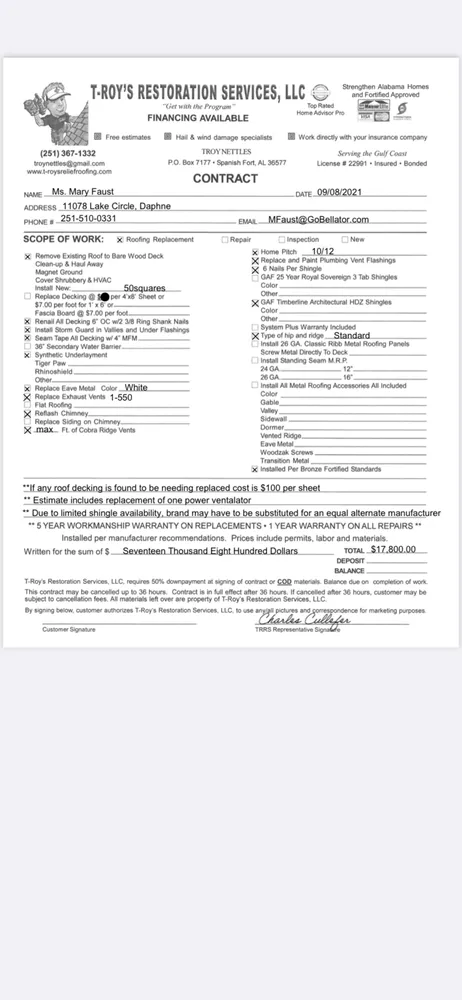 Slide of T-Roys Relief Roofing