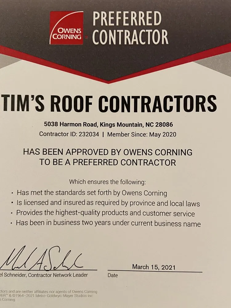 Slide of Tim's Roof Contractors