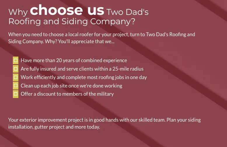 Slide of Two Dads Roofing and Siding Company
