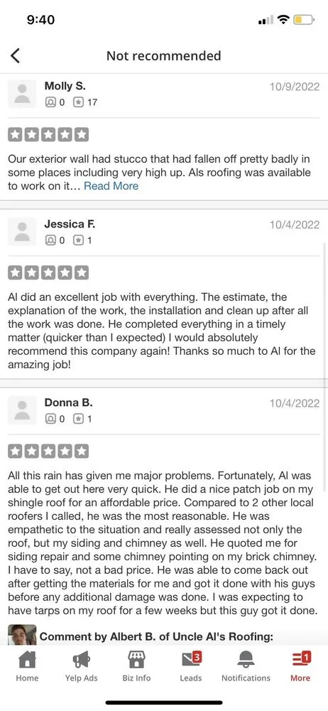 Slide of Uncle Al's Roofing