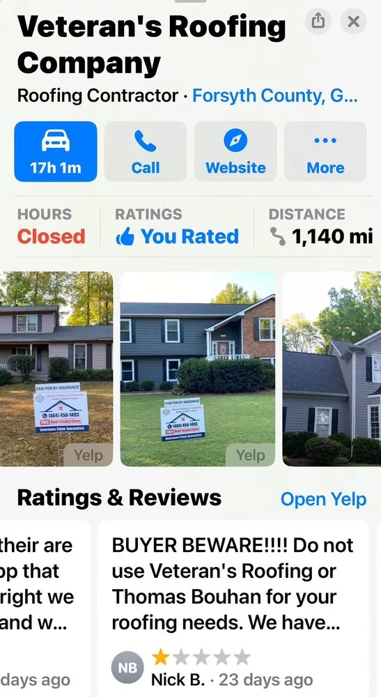 Slide of Veteran's Roofing Company