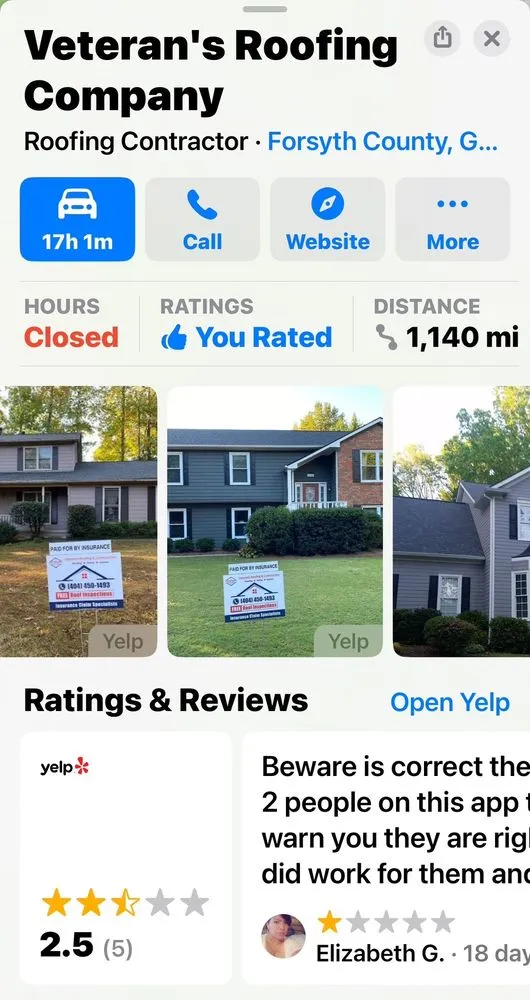 Slide of Veteran's Roofing Company