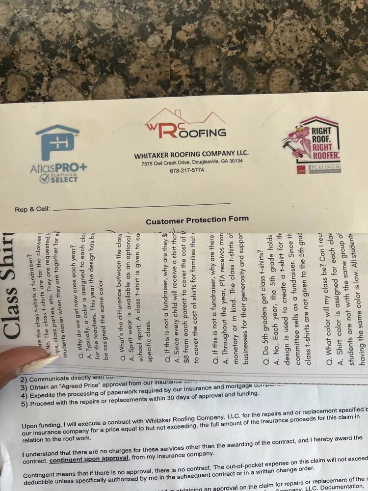 Slide of Whitaker Roofing Company