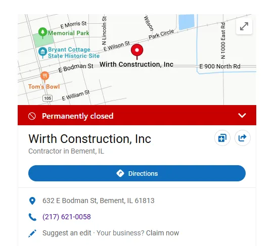 Slide of Wirth Construction