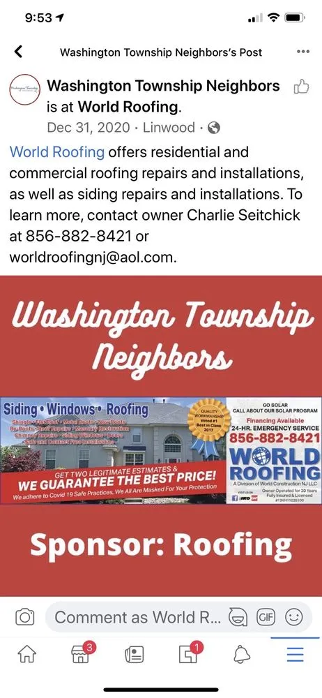 Slide of World Roofing