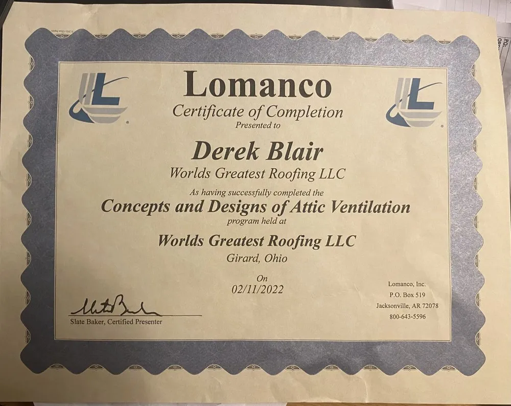 Slide of World’s Greatest Roofing